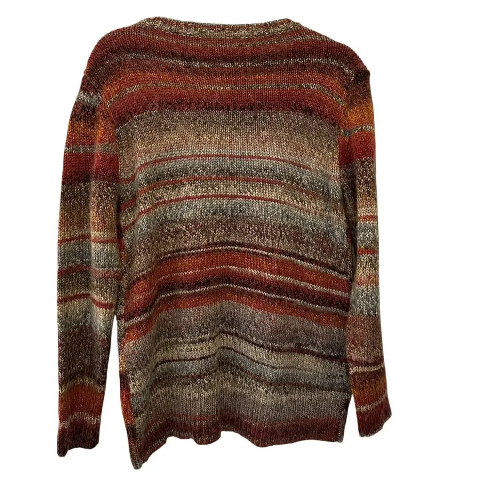 J. Jill Brown, Orange & Blue Striped Wool Alpaca Blend‎ Scoop Neck Sweater S